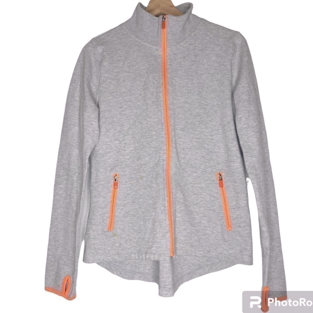 GAP FIT Gray Zip Front Athletic Jacket with Neon Orange Trim Size Medium